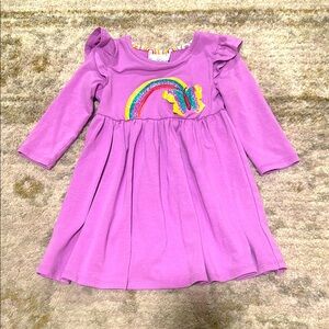 Rare Editions Toddler Girl Purple Long Sleeve Dress with Rainbow Design 2T